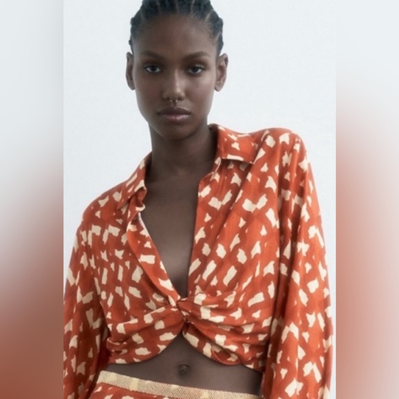 Zara Tops - Zara Linen Blend Printed Top in Terracotta 
NWT